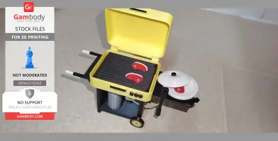Miniature BBQ with tools and steak. display use and battery holder