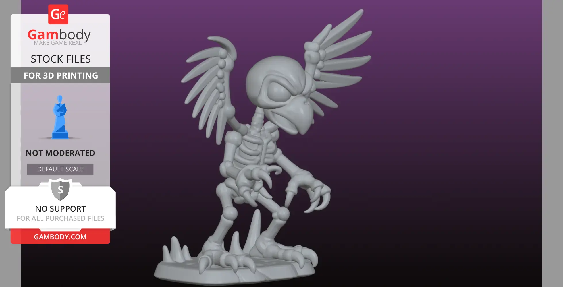 A skeletal bird-like creature with large wings and talons, posed on a small base.
