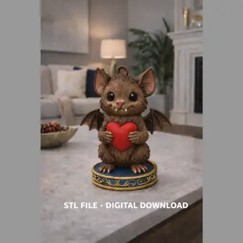 Gothic Cute Bat Holding Heart STL – 3D Print Animal Ornament