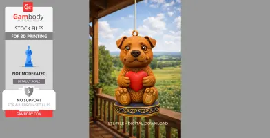 Cute Puppy Holding Heart STL File – 3D Printable Dog Figurine – Adorable Hanging Ornament – Digital Download