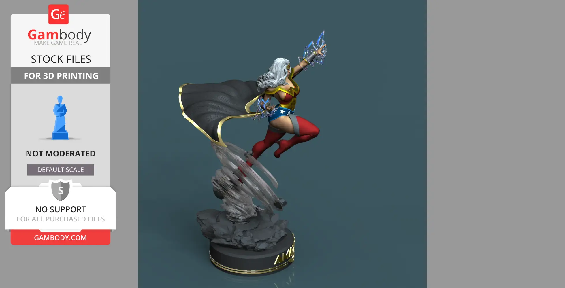 A dynamic figure combining Storm and Wonder Woman, with a swirling base, in an action pose.
