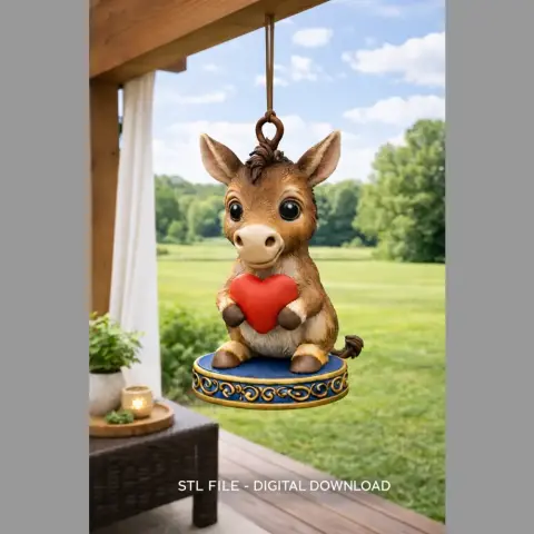 Sweet Donkey with Heart – Adorable 3D Printable Hanging Figurine (STL File)