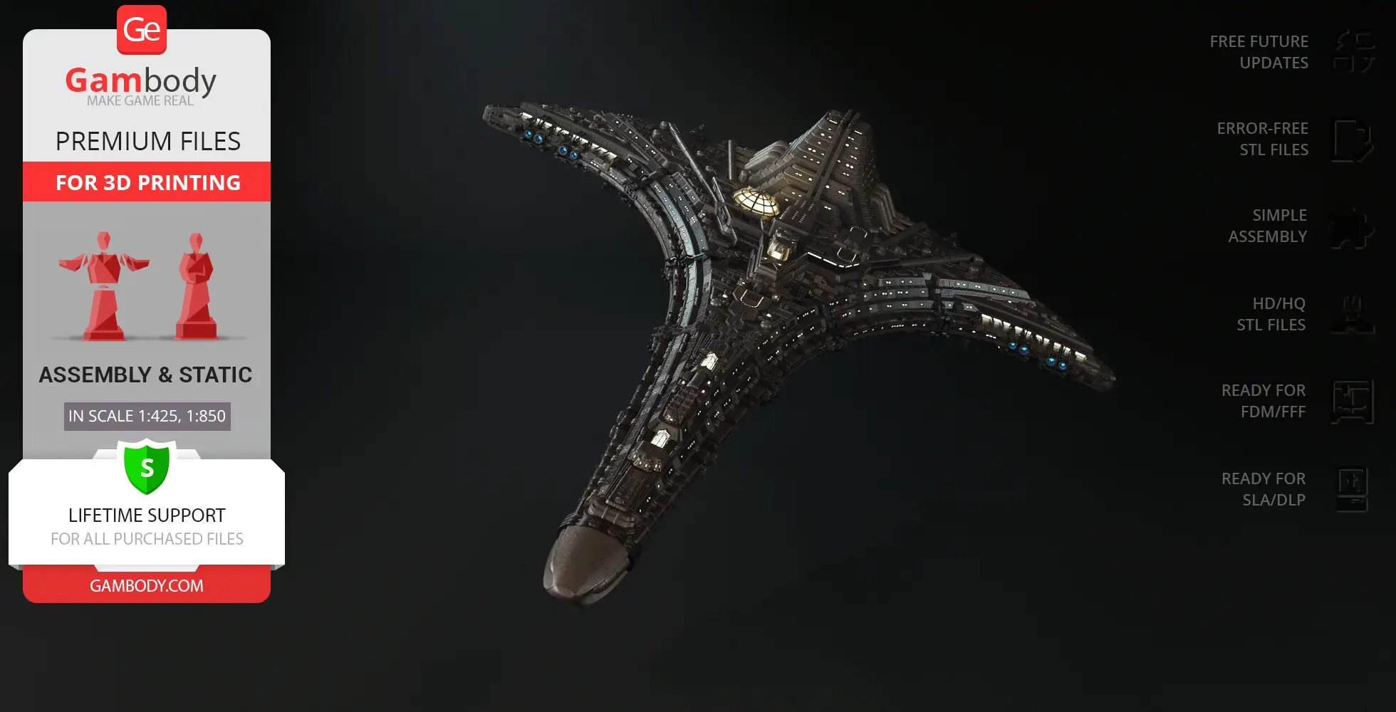 A detailed 3D model of the Destiny spaceship from Stargate, designed for 3D printing.
