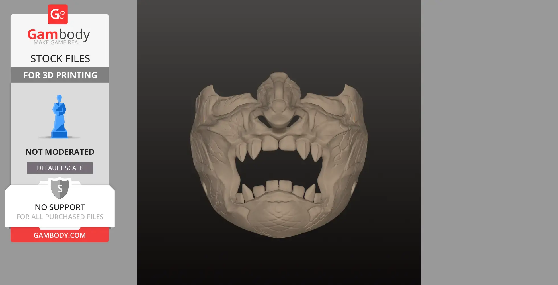 A detailed Oni demon mask with sharp fangs and intricate textures, designed for 3D printing and cosplay.