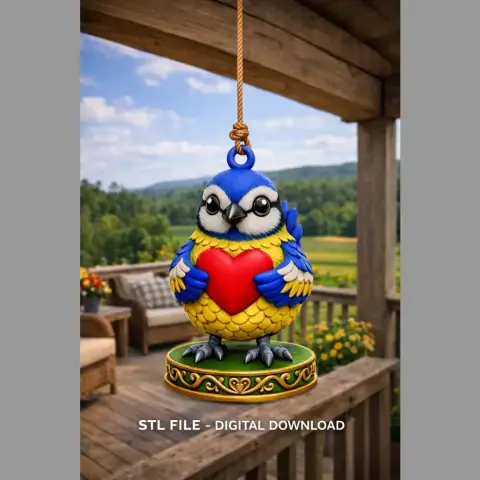 Cute Blue Bird with Heart STL – Adorable 3D Printable Ornament
