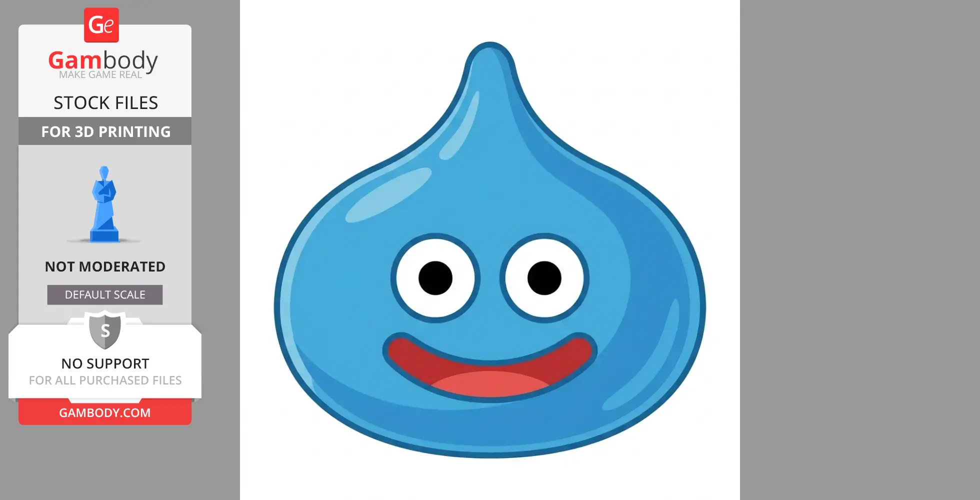 Blue cartoon slime character with big eyes and a happy smile.