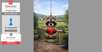 Cute Woodland Raccoon STL File – Heart Ornament 3D Print Download