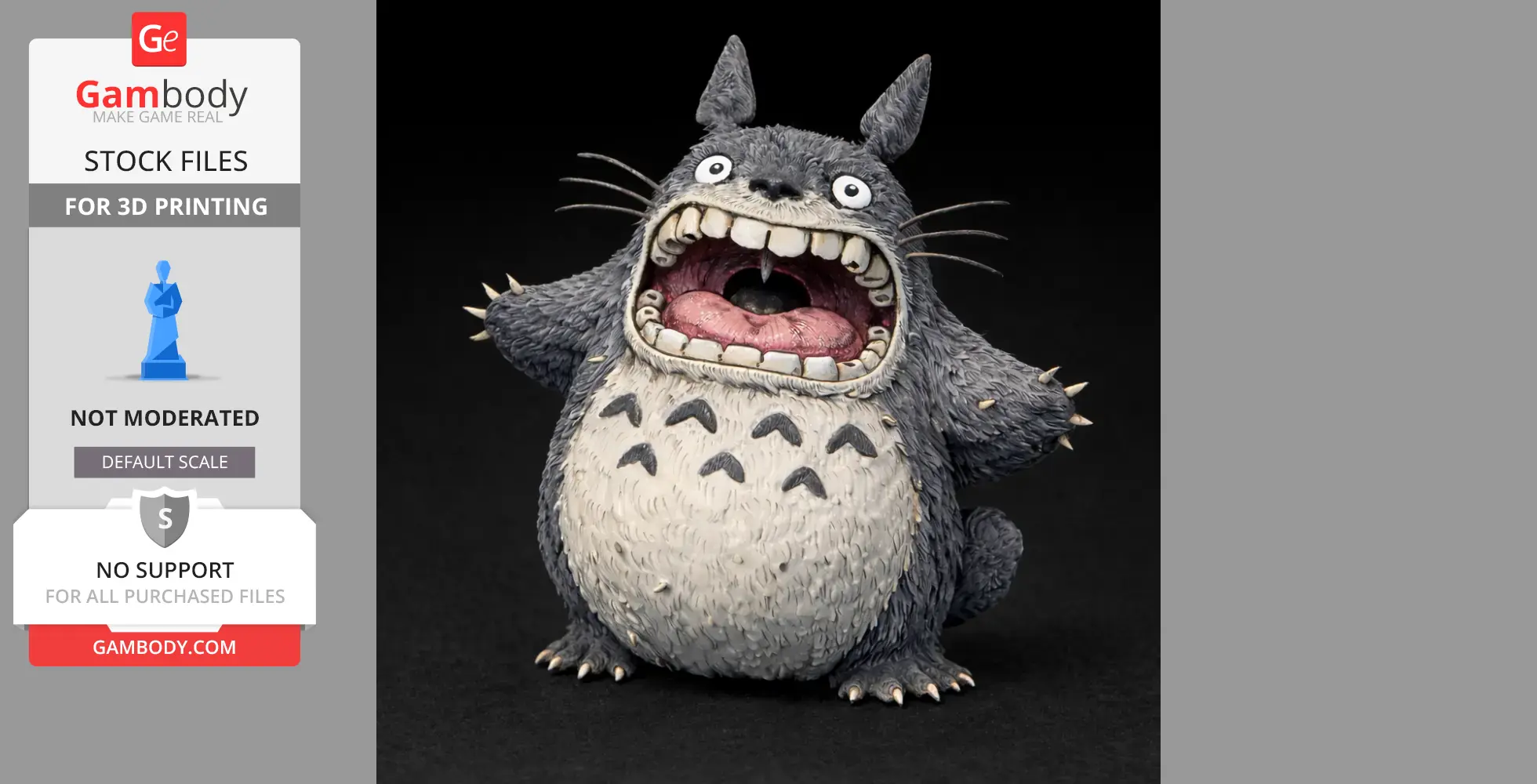 A detailed 3D model of a creature with large eyes and an open mouth, showing teeth and tongue.
