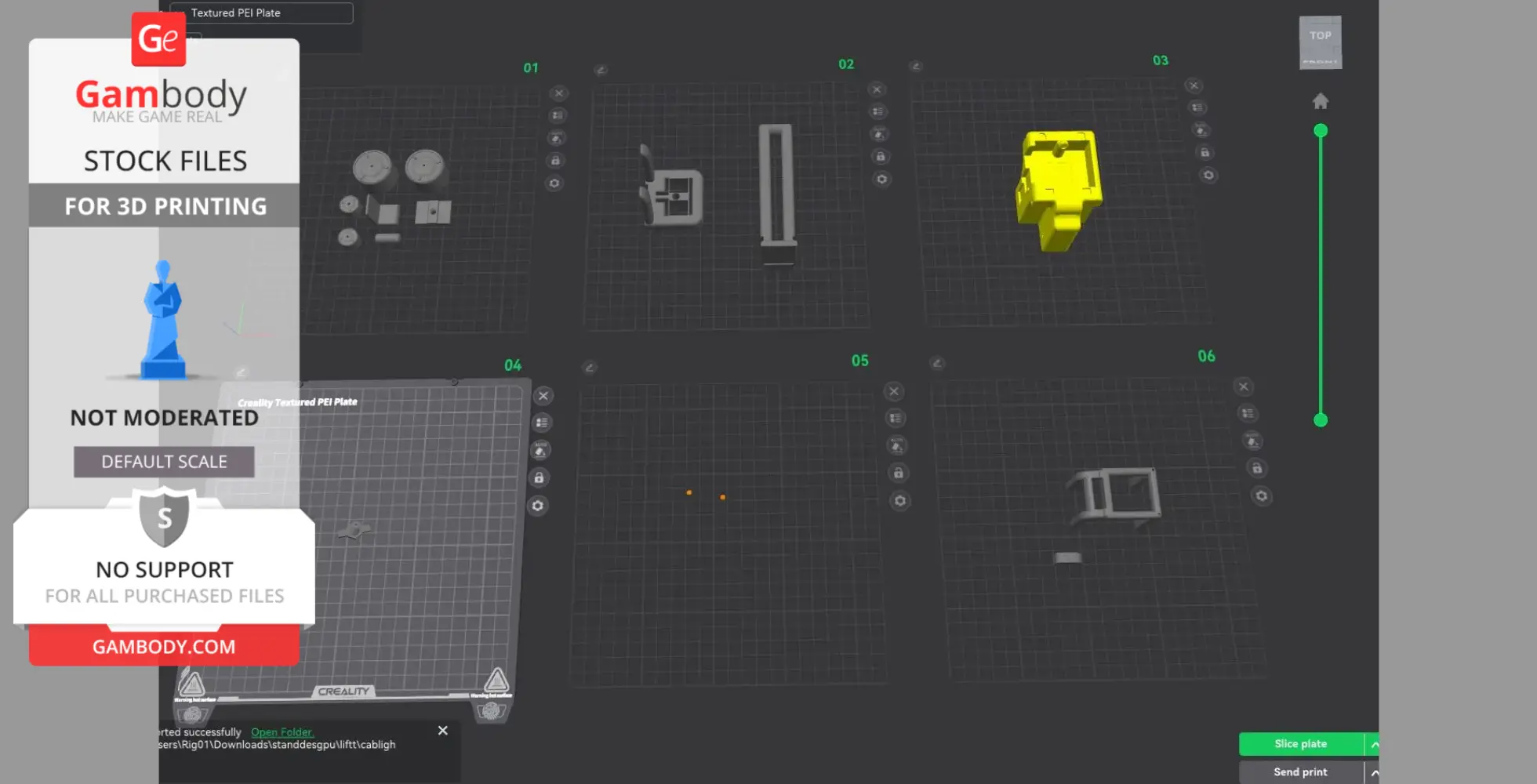 3D model files for a forklift-themed GPU stand, shown in segmented view for 3D printing.