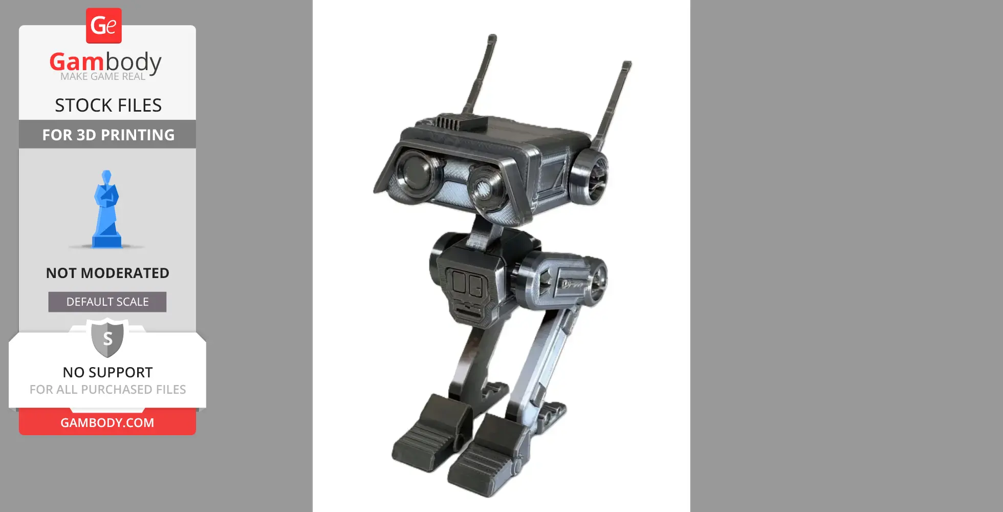 A cute, boxy robot with large eyes, antennae, and jointed legs, suitable for 3D printing.