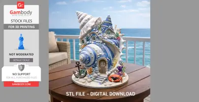 Seashell House STL File – Fantasy Ocean Shell House – Coastal Decor 3D Print Model – Nautical Miniature – STL Digital Download