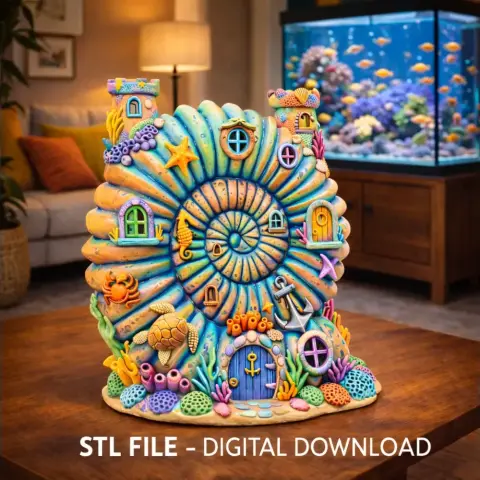 Nautilus Seashell Fantasy House – Ocean Coral Cottage STL | 3D Printable Model