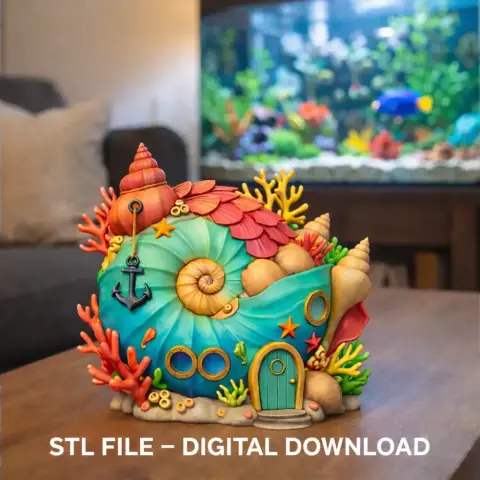 Ocean Shell House – STL File for 3D Printing | Underwater Fantasy House | Aquarium Style Miniature | Digital Download