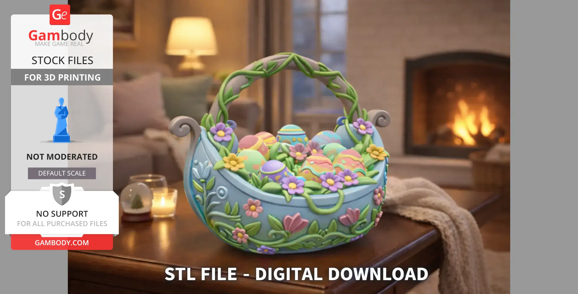Fantasy boat-shaped basket with colorful Easter eggs and floral designs.