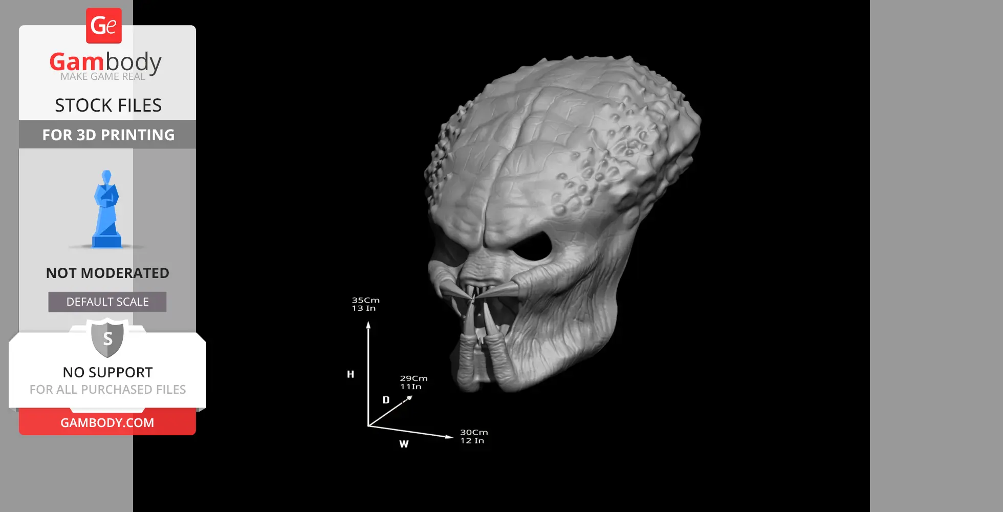 Detailed alien mask with textured surface, designed for 3D printing, depicting a fierce expression.