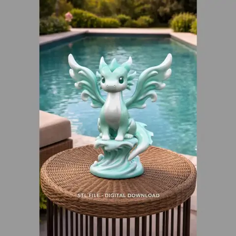 Water Dragon – STL File 3D Printable Fantasy Dragon Figurine