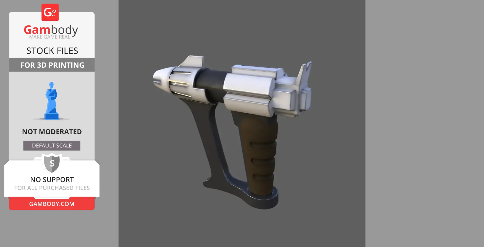 Futuristic prop gun/saber with a sleek handle and angular barrel, ideal for 3D printing.