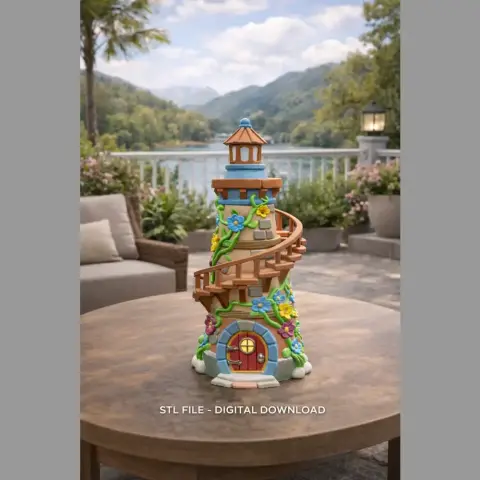 Fantasy Spiral Tower House STL File 3D Printable Fairy Tower