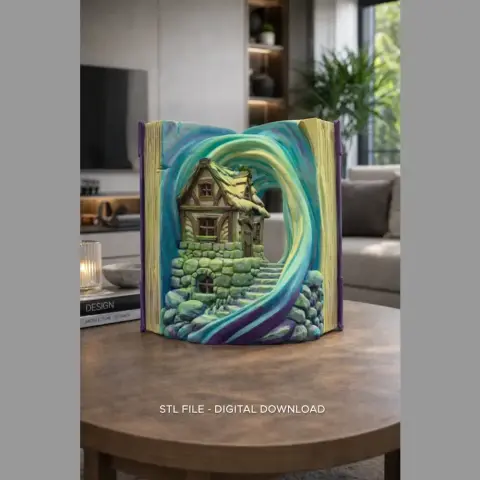 Advertising Fantasy Book Nook Cottage STL File 3D Printable Bookend Diorama