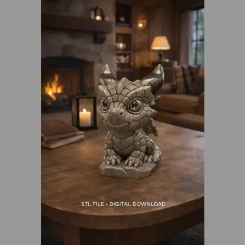 Baby Stone Dragon STL File 3D Printable Fantasy Dragon Figurine