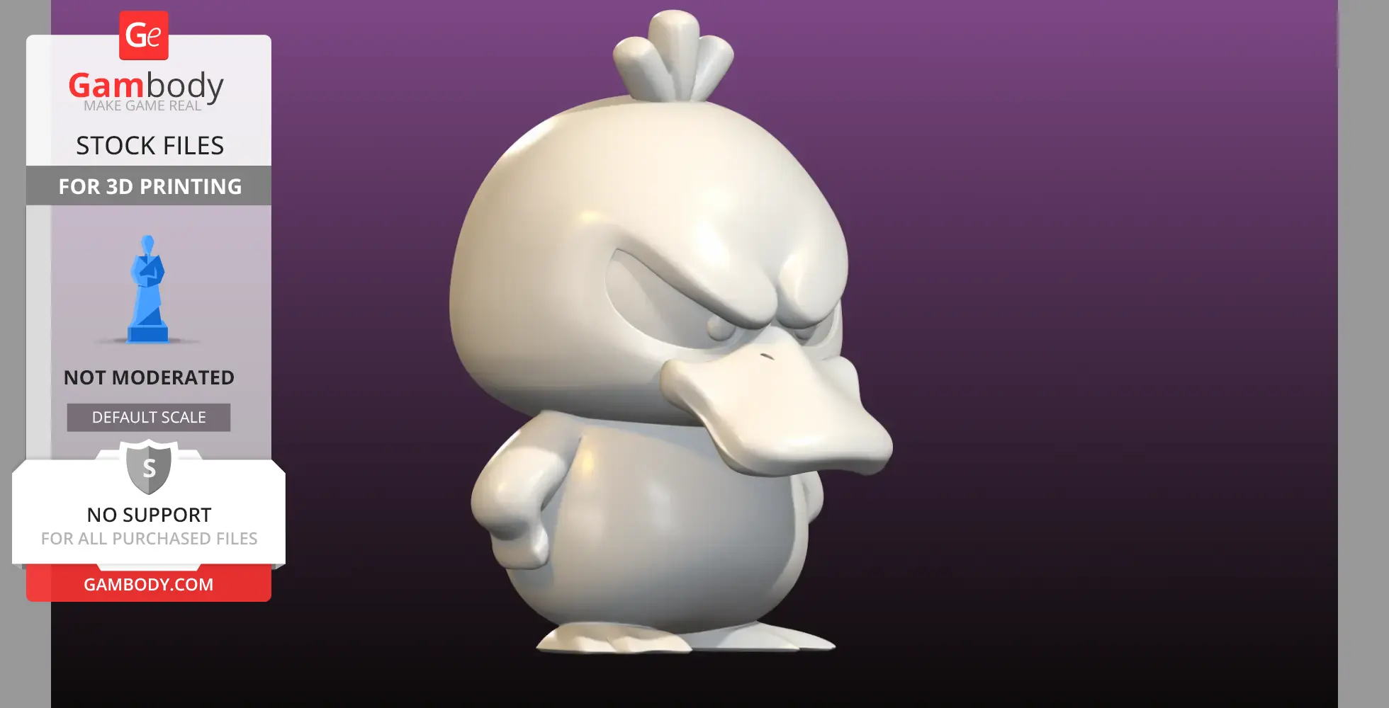 3D model of an angry cartoon duck character with a large beak and small wings.