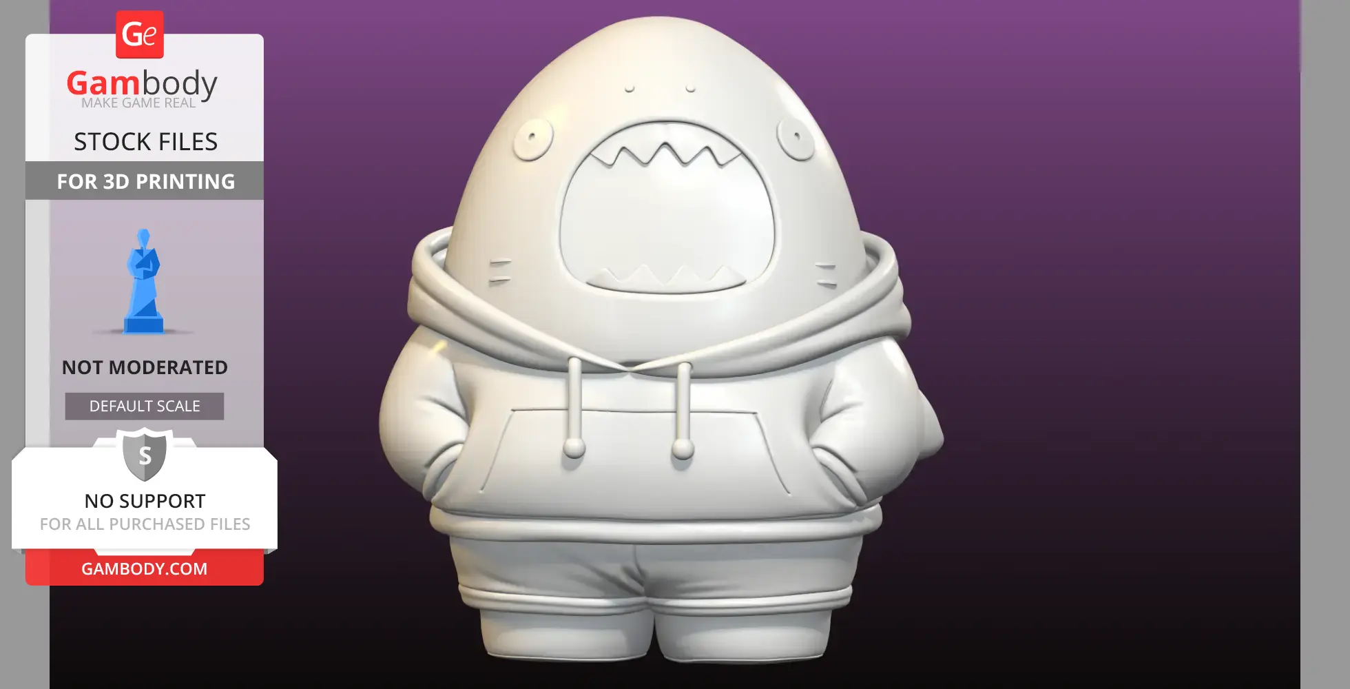 Cute cartoon shark in a hoodie, designed for 3D printing.