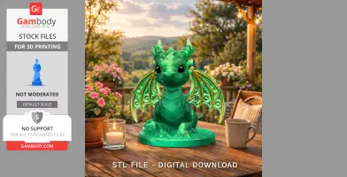 Cute Fantasy Smaragd Dragon STL File 3D Printable Dragon Figurine