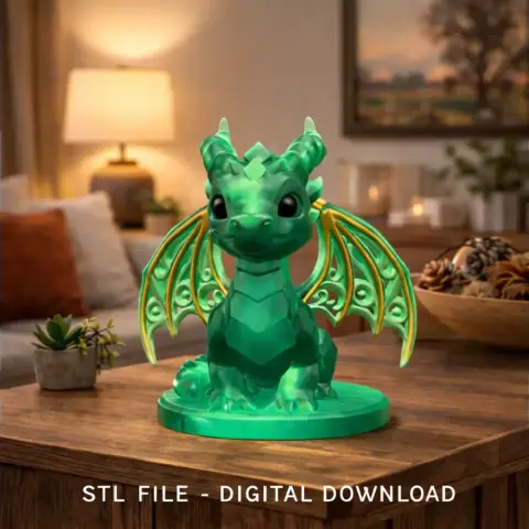 Cute Fantasy Smaragd Dragon STL File 3D Printable Dragon Figurine