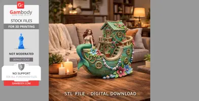 Mermaid Boat House STL File 3D Printable Fantasy Mermaid Scene
