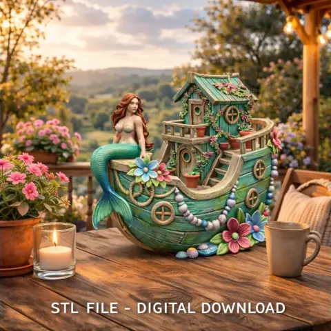 Mermaid Boat House STL File 3D Printable Fantasy Mermaid Scene