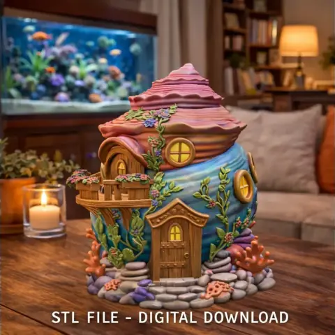 Seashell Cottage STL File 3D Printable Ocean Fantasy House