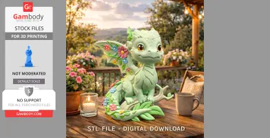 Floral Forest Dragon STL File 3D Printable Cute Fantasy Dragon