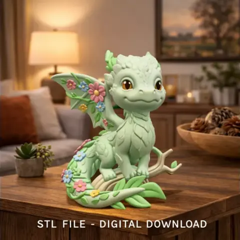 Floral Forest Dragon STL File 3D Printable Cute Fantasy Dragon