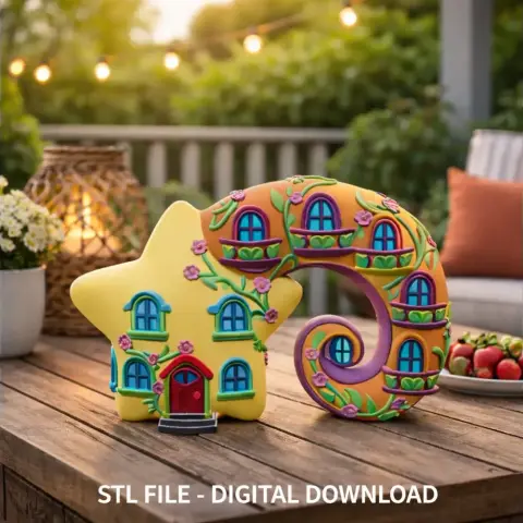 Fantasy Star House Magical Spiral Bookend STL File 3D Printable