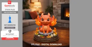 Fire Baby Dragon STL File 3D Printable Cute Fire Dragon Figurine