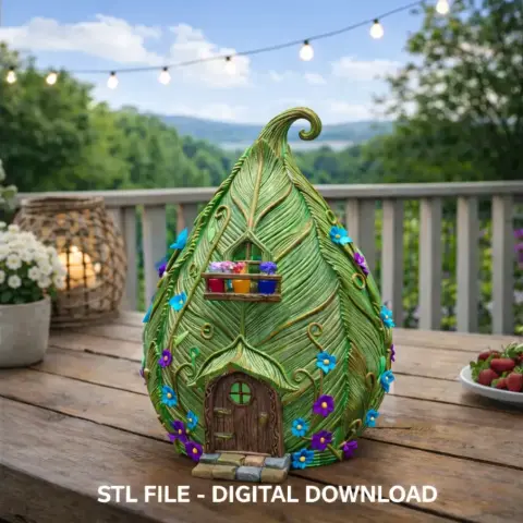 Enchanted Leaf Fairy House STL File 3D Printable Fantasy Cottage