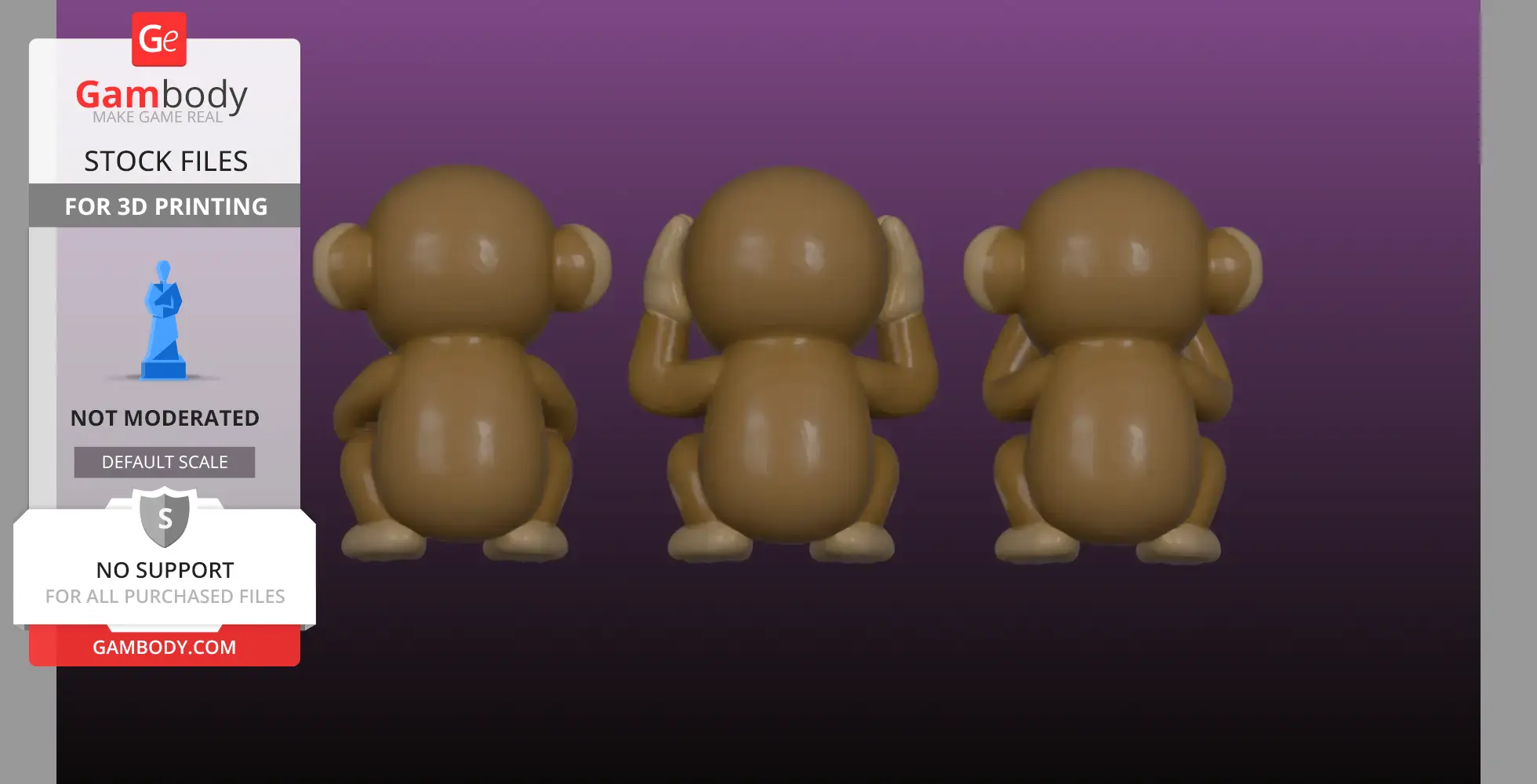 Three cartoonish monkeys in 'See no evil, Hear no evil, Speak no evil' poses, viewed from behind.