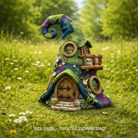 Whimsical Wizard Hat House STL File 3D Printable