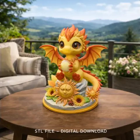 Sun Dragon STL File 3D Printable Fantasy Dragon Figurine