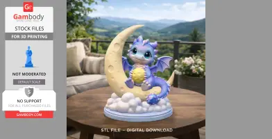 Moon Baby Dragon STL File 3D Printable Fantasy Dragon Figurine