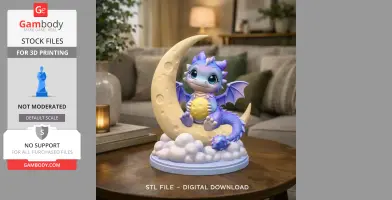 Moon Baby Dragon STL File 3D Printable Fantasy Dragon Figurine