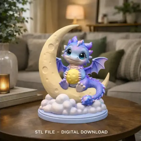Moon Baby Dragon STL File 3D Printable Fantasy Dragon Figurine