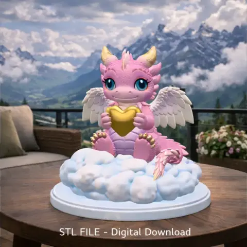 Cute Angel Dragon with Heart STL File 3D Print