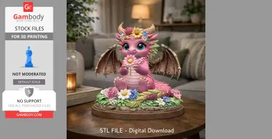 Cute Flower Dragon STL File 3D Print