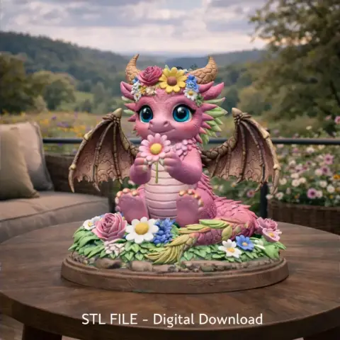 Cute Flower Dragon STL File 3D Print