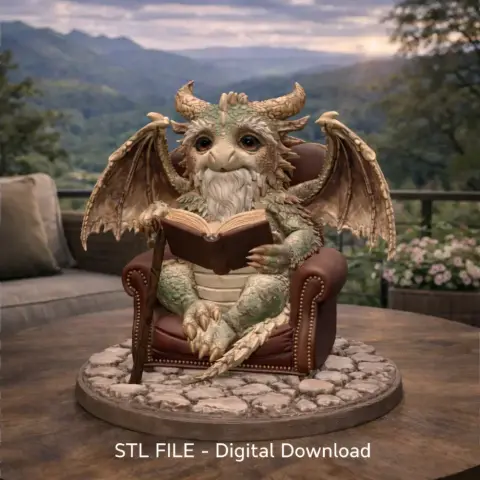 Wise Scholar Dragon STL File 3D Print