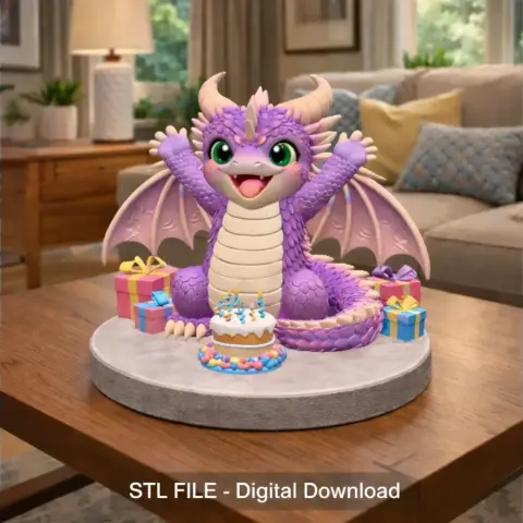 Cute Birthday Dragon STL File for 3D Printing