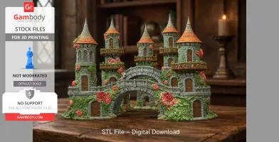 Enchanted Rose Castle Bridge Cottage STL File for 3D Printing