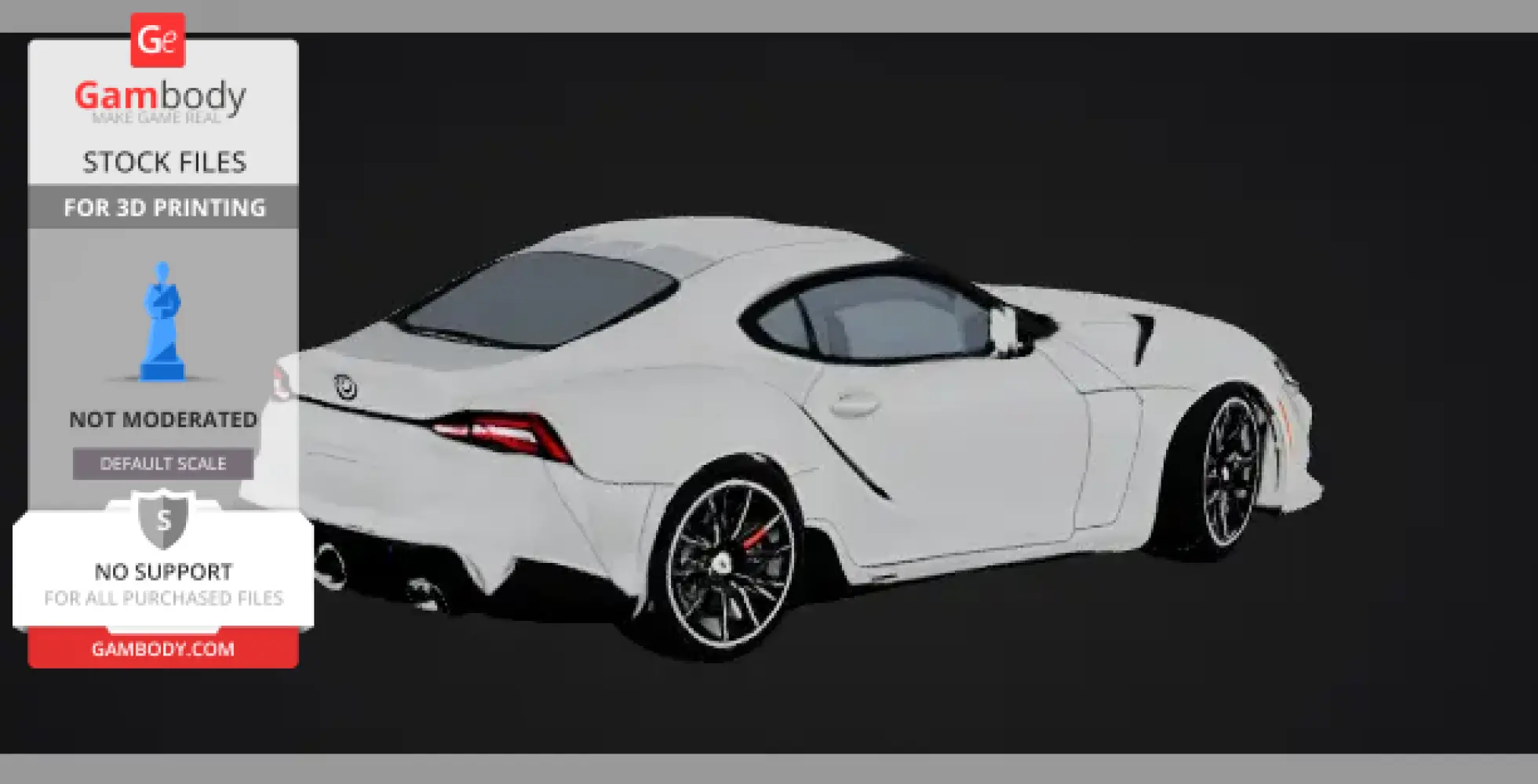 White Toyota Supra 3D model with sporty design, ready for 3D printing.
