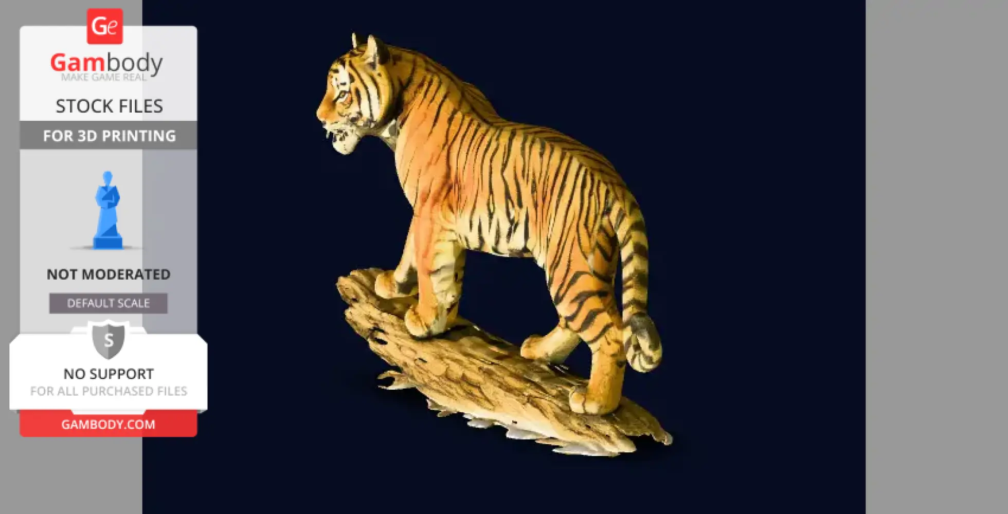 A 3D model of a tiger standing on a textured base, designed for 3D printing.